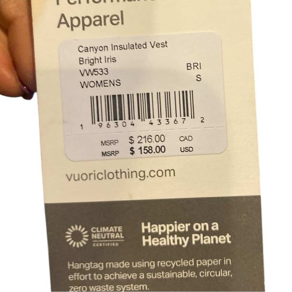 NWT Vuori canton insulated vest BRIGHT IRIS Size S - Picture 5 of 5